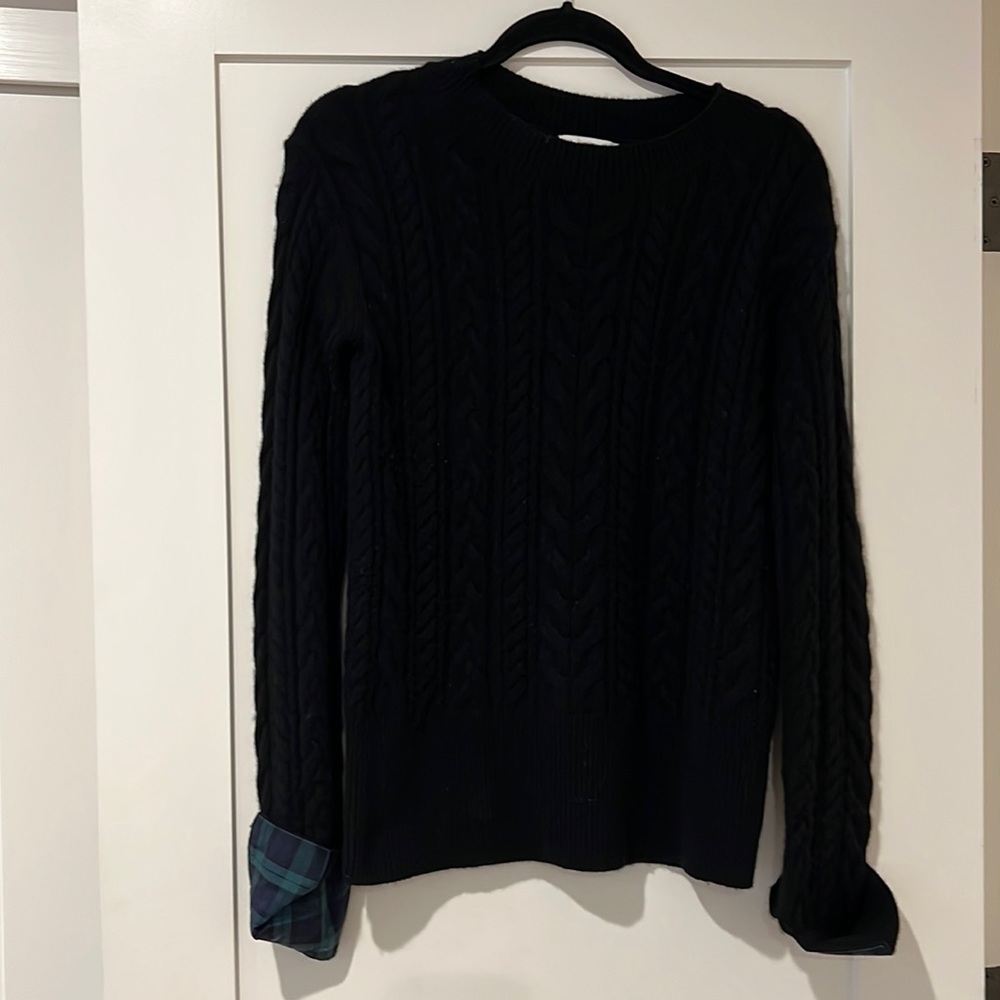 Vineyard Vines cable cashmere sweater with plaid cuff